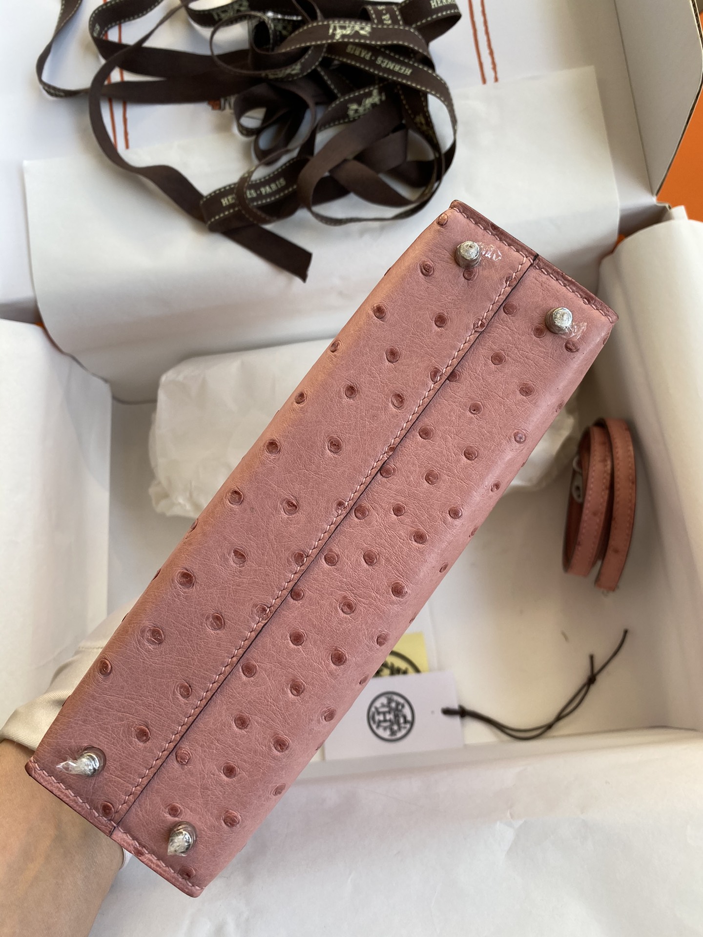 Hermes Kelly Mini II Bag 19CM In Light Pink Ostrich Leather